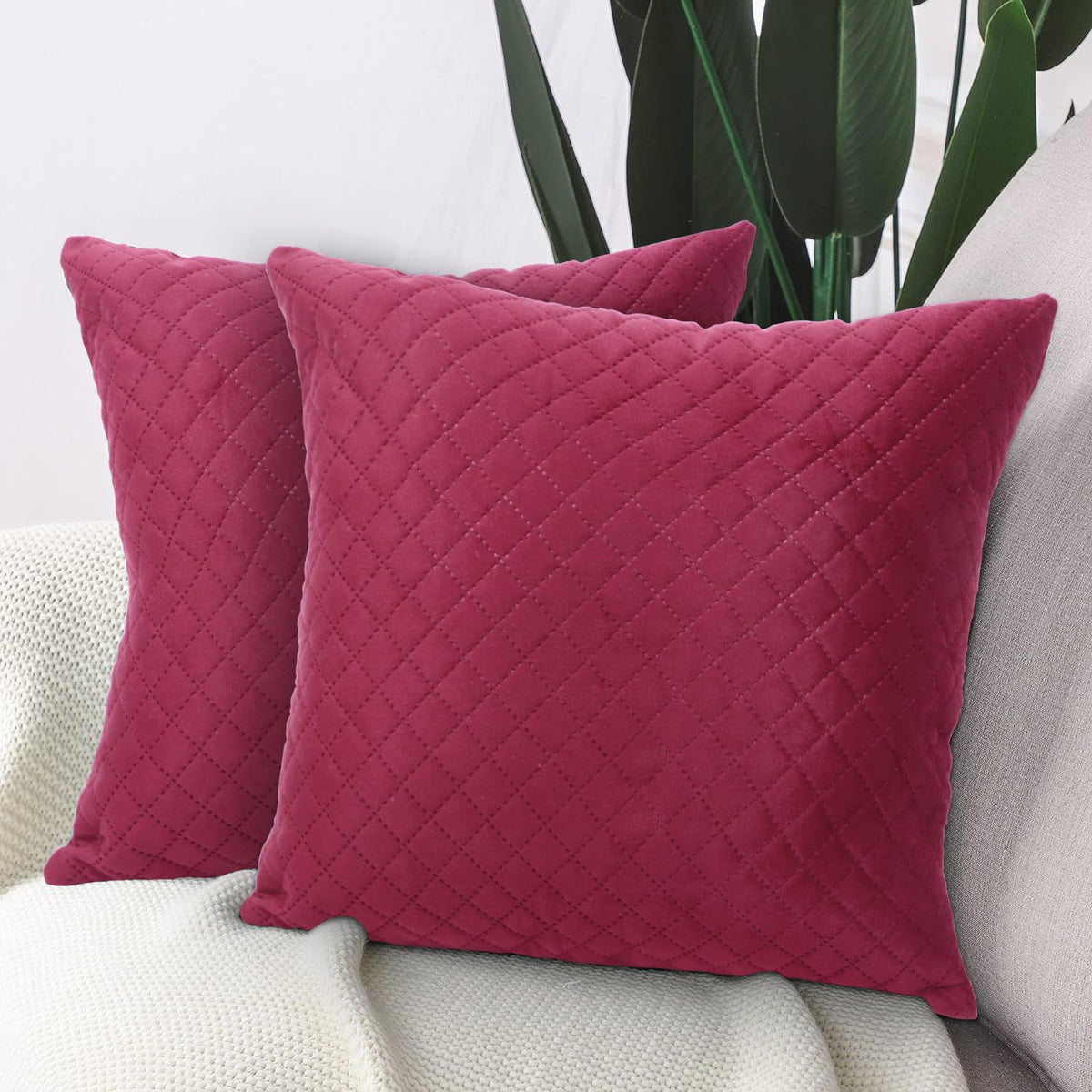 Buy Wine Colour Quilted Velvet Sofa Cushion Covers