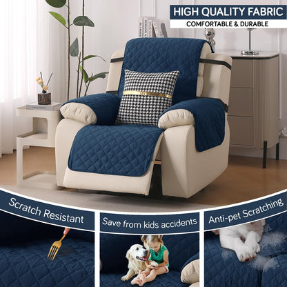 UrbanQuilt Recliner Sofa Slipcover Mat with Dual Belt for 1/2/3 Seater - Navy Blue