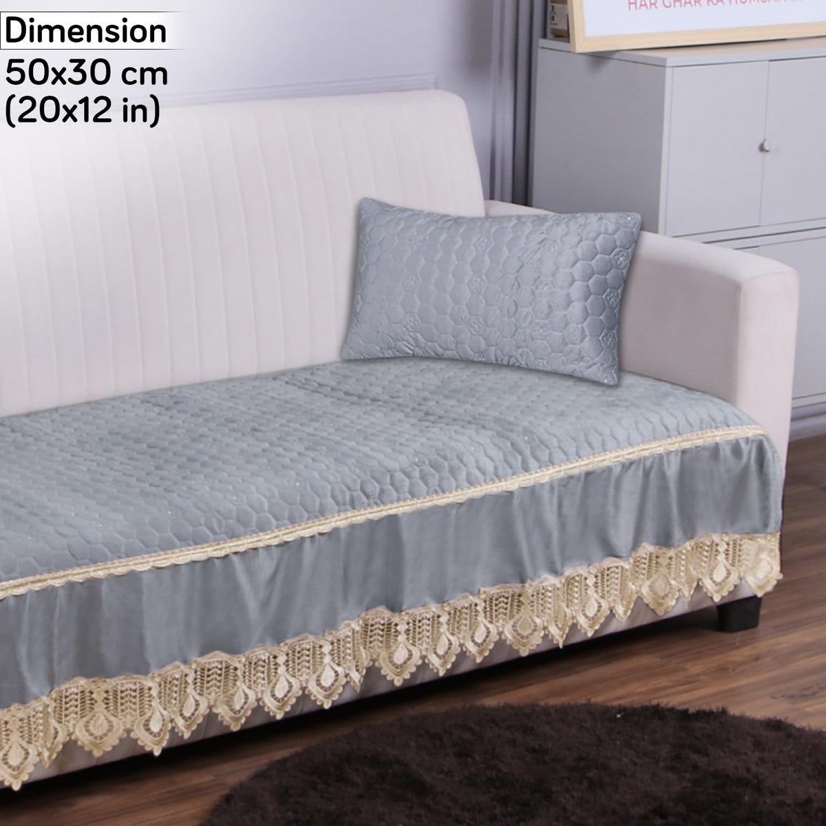 Buy Light Grey colour Zippered Hexagonal Texture Velvet Sofa Pillow Covers