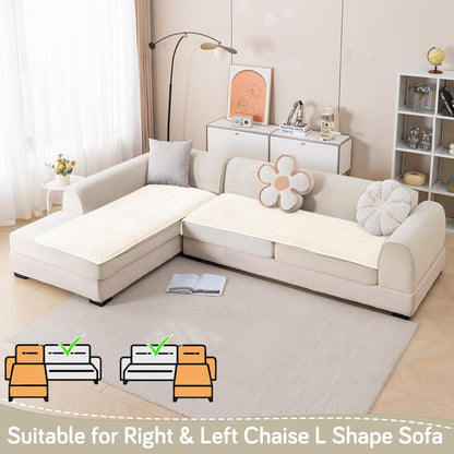 Diamond Plush Premium Quilted L Shape Sofa Cover Seat Mat, Cream