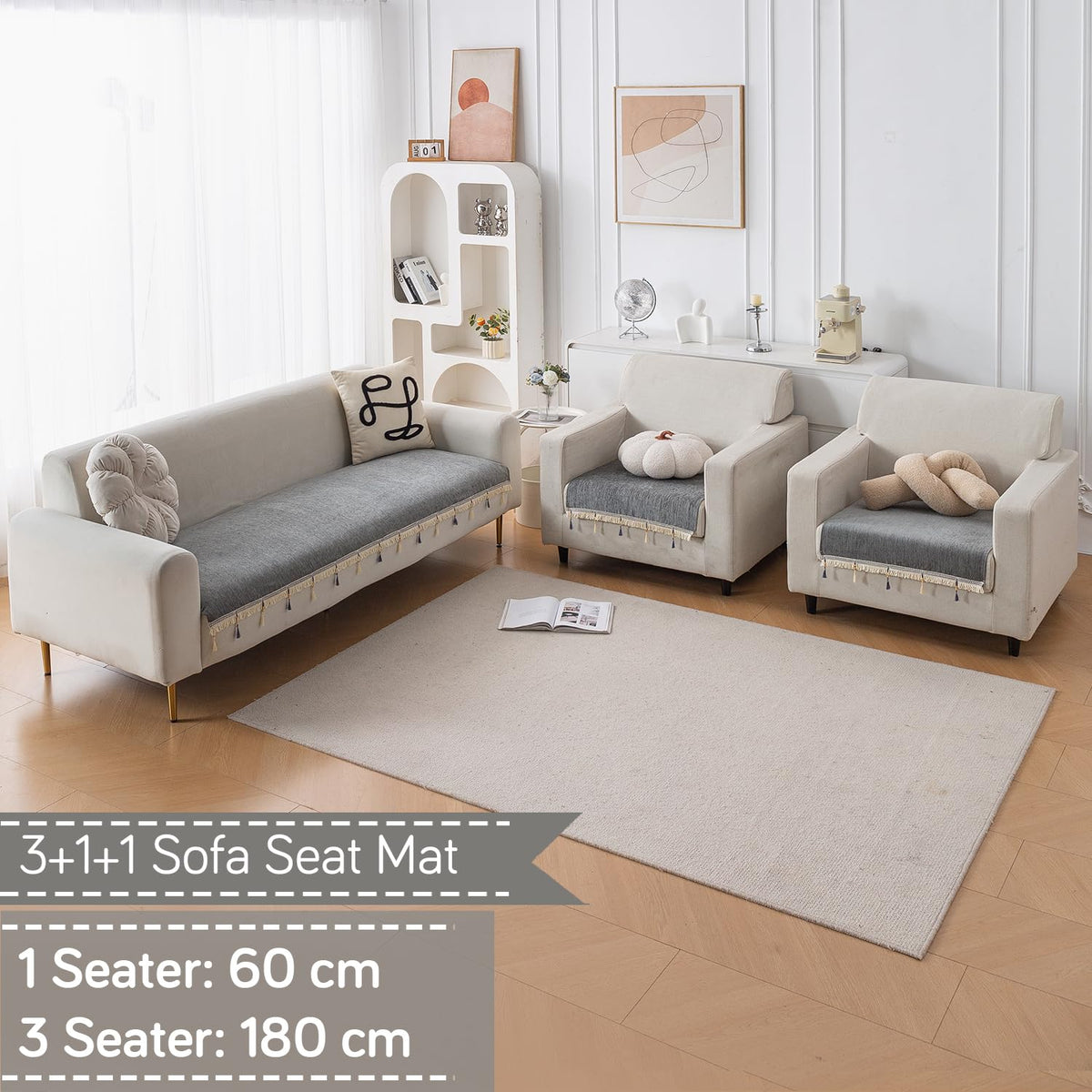 Serenity Tassel Chenille Sofa Cover with Tassel – Glacier Silver