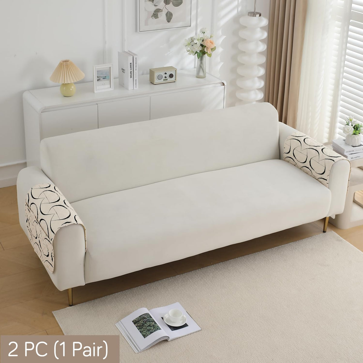 Water Repellent + Waterproof Quilted Sofa Mats, Natural Beige Abstract Art