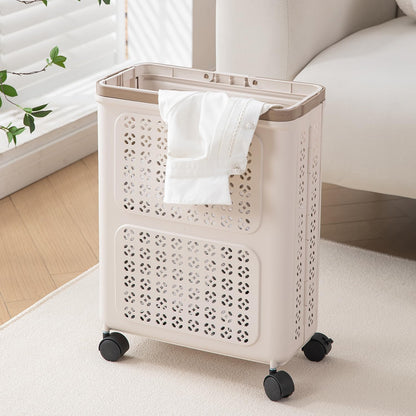 HOKIPO Foldable Laundry Basket with Wheels for Clothes, Toys & More - Beige