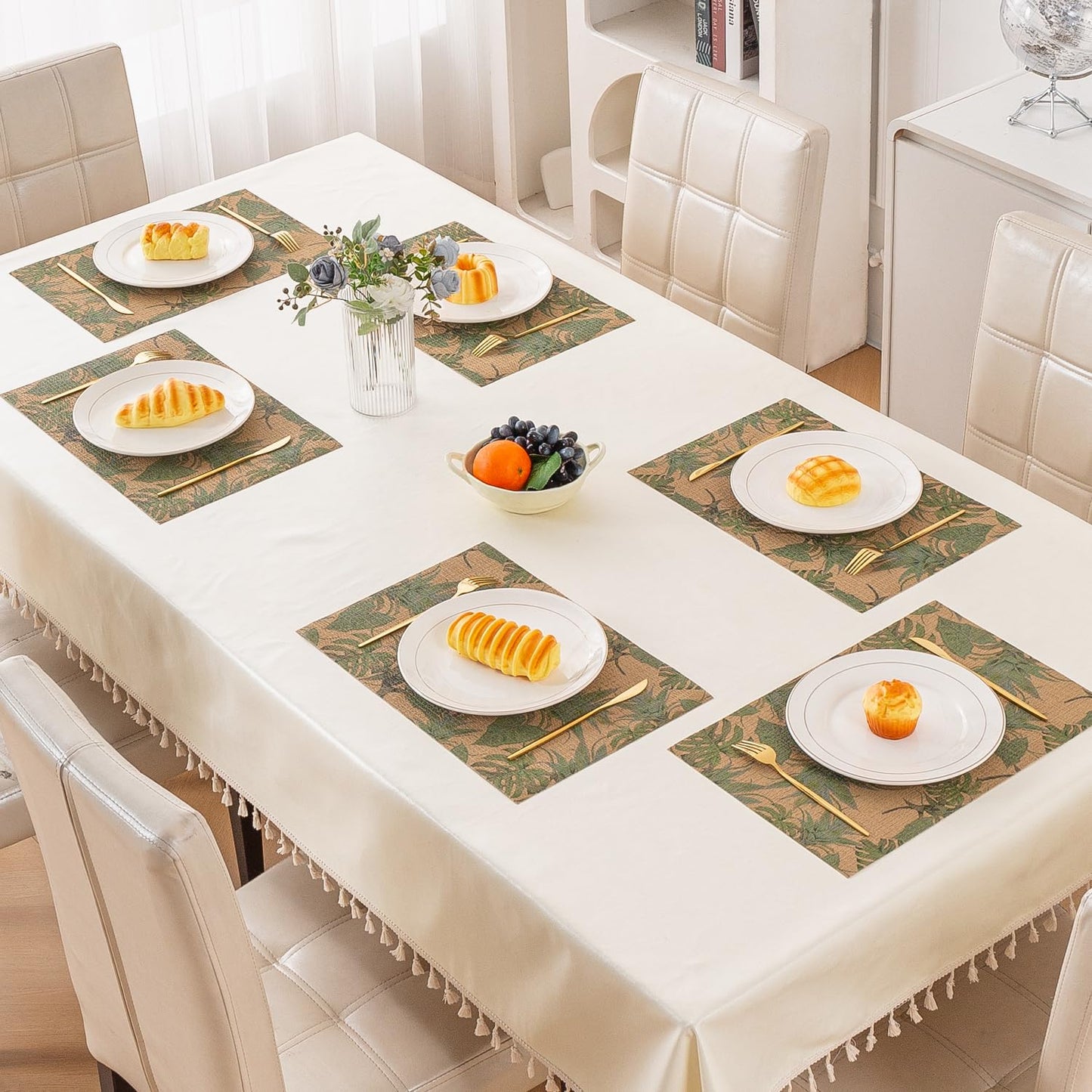 Botanical Tropic PVC Mats for Dining Table - Philodendron Leaves