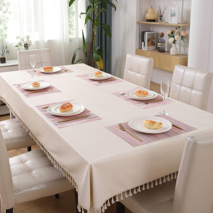 HOKIPO PVC Dining Table Mats and Runner Set of 4/6, Rosemilk Essence Vertical Lines