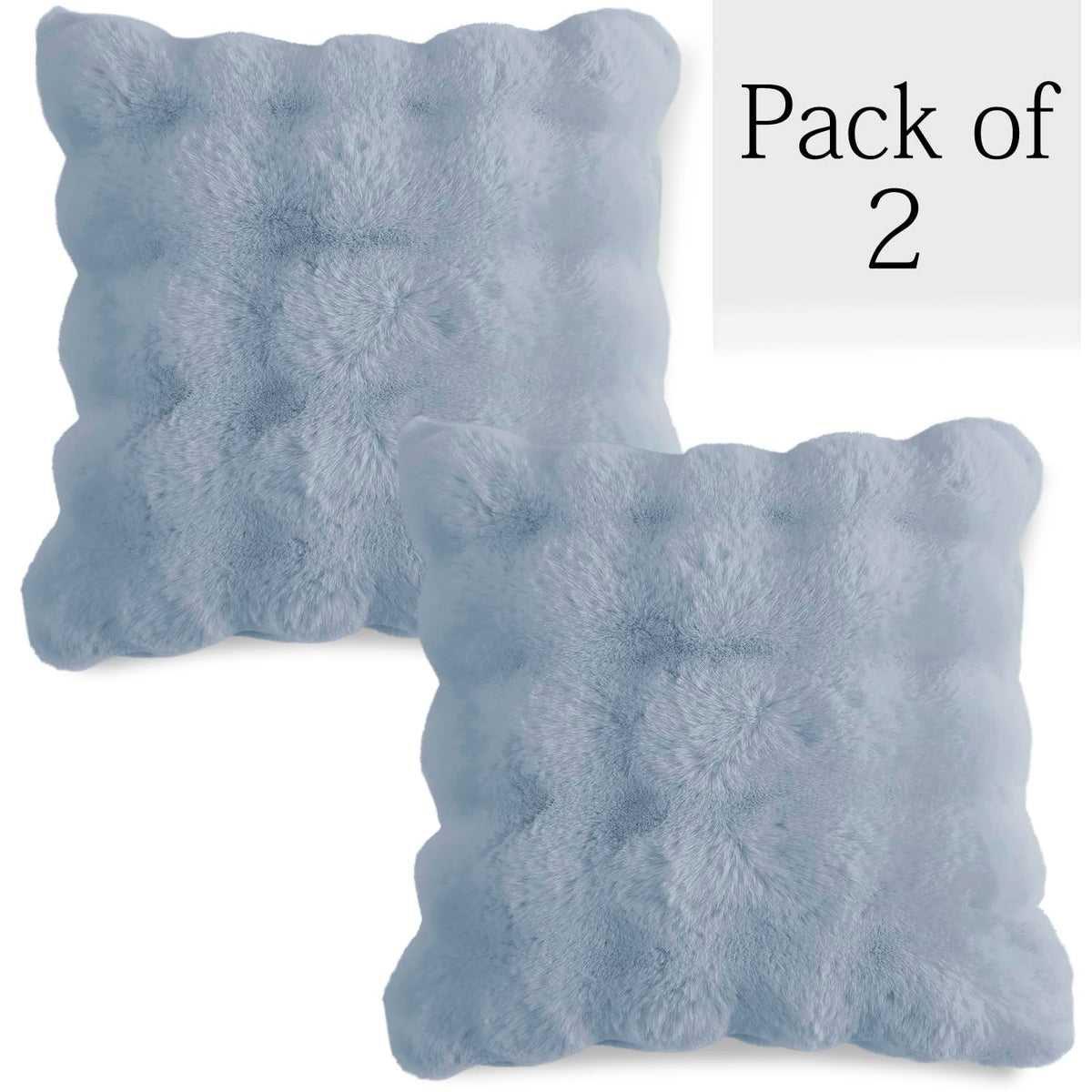 Buy Charm Blue Colour Zippered faux rabbit fur pillow covers in set of 2