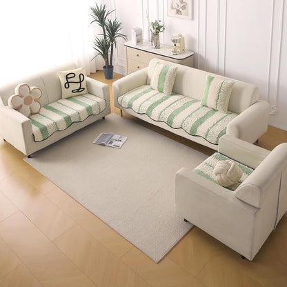 Luxury Wavy Anti Slip Plush Sofa Cover Mat, Pistachio Green