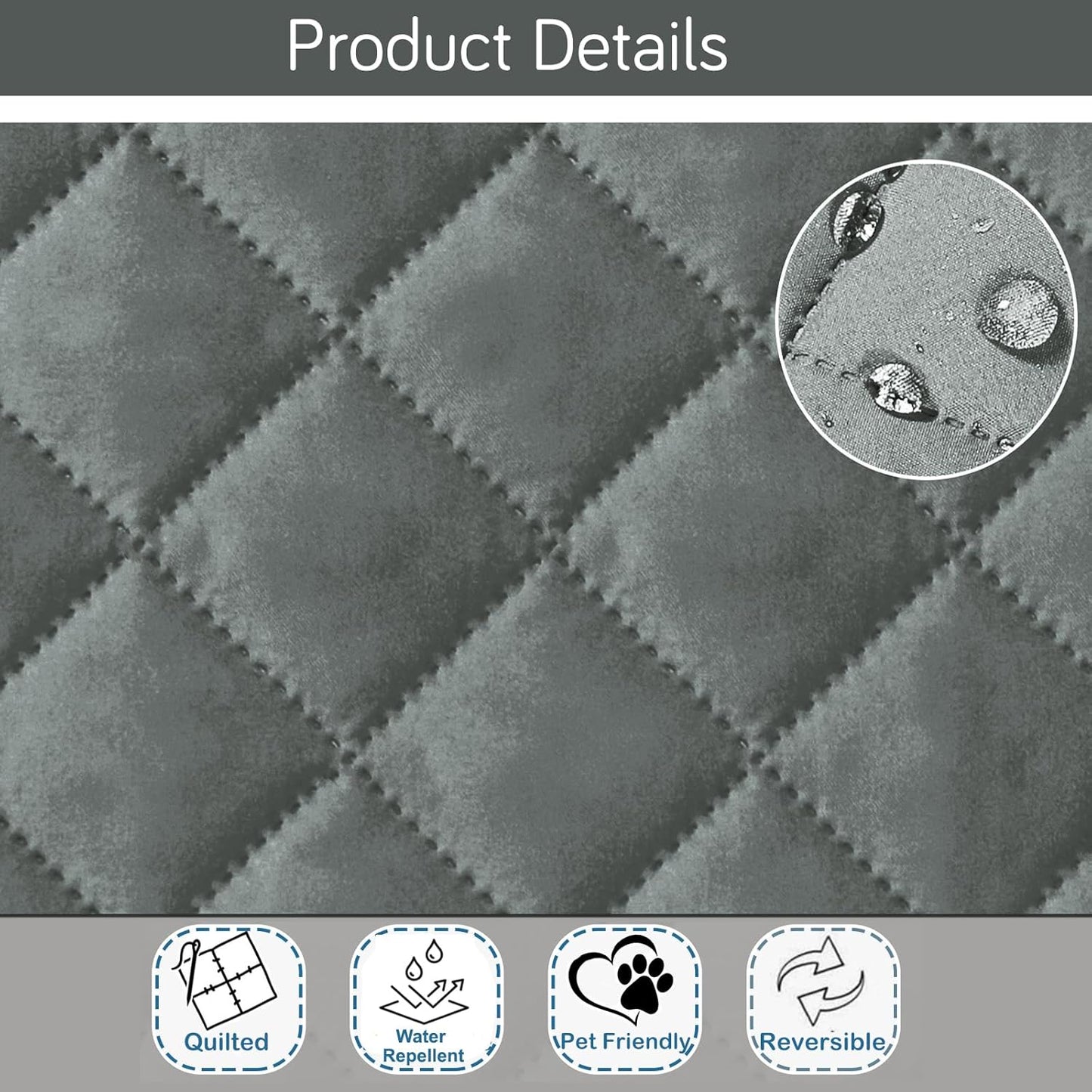 HOKIPO Quilted Reversible One Piece L Shape 4/5/6 Seater Sofa Cover Mat, Dark Grey