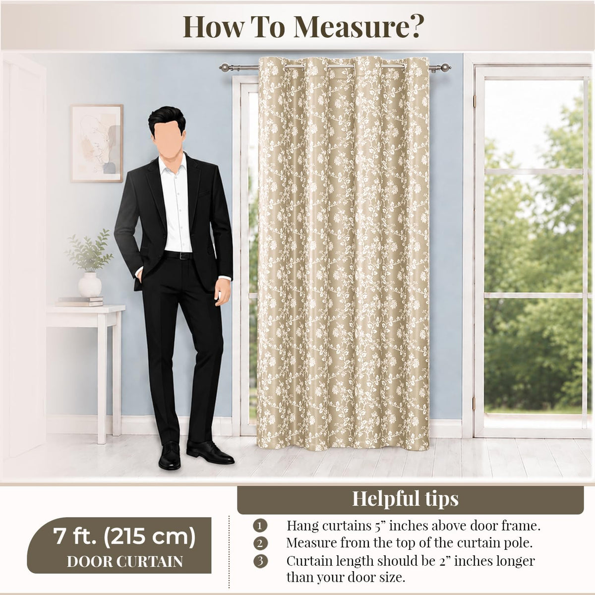 HOKIPO Bahaar Eyelet Curtains, 7 Feet Long - Champagne Beige - image 8