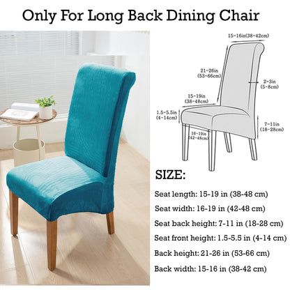 Elastic Stretchable Premium Velvet Long Back Dining Chair Cover, Turquoise