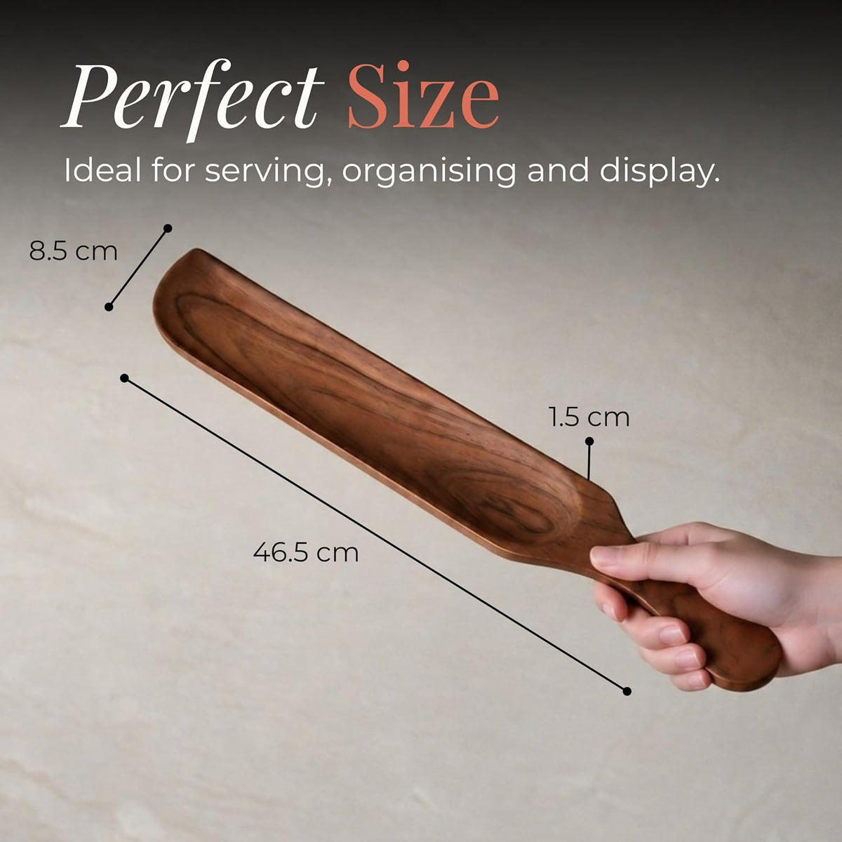 HOKIPO Arbor Acacia Wood Long Serving Platter with Handle, 46.5 x 8.5 cm - image 7