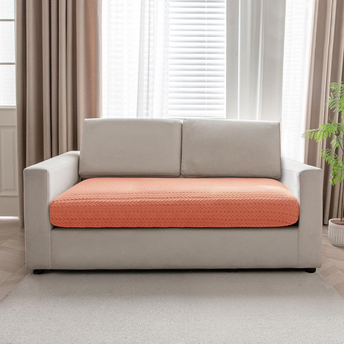 Stretchable Thick Jacquard Textured Seat Couch Cushion Cover for 1/2/3 Seaters, Orange