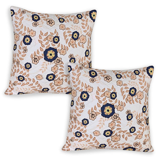 HOKIPO Printed Quilted Sofa Cushion Cover Pack of 2, Light Peach Candytuft