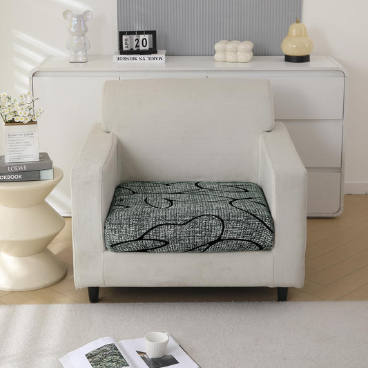 140 GSM Stretchable Printed Elastic Sofa Cushion Seat Cover for 1 /2 /3 Seaters / Pieces for Sofa, Intense Grey Abstract Floral