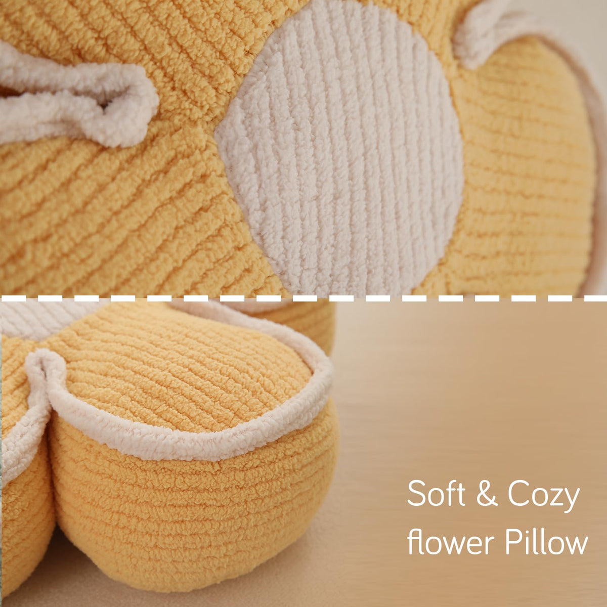 HOKIPO Plush Cotton Flower Cushion | Decorative Throw Pillow for Bed & Sofa - Daffodil Yellow