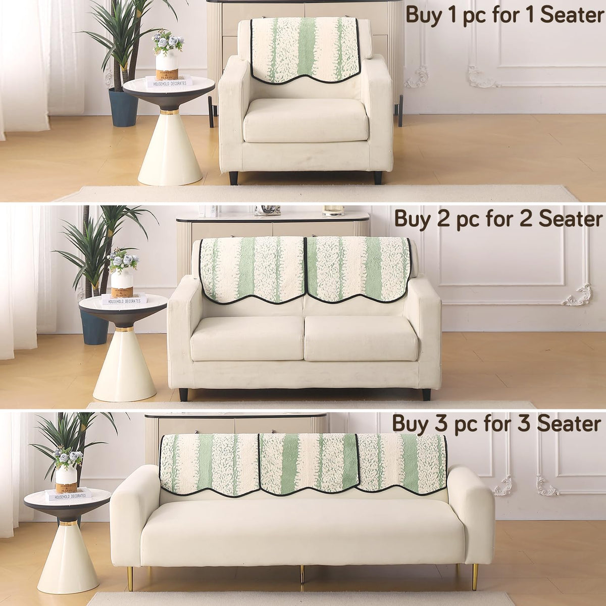 Luxury Wavy Plush Anti-Slip Sofa Cover Mats - Pistachio Green