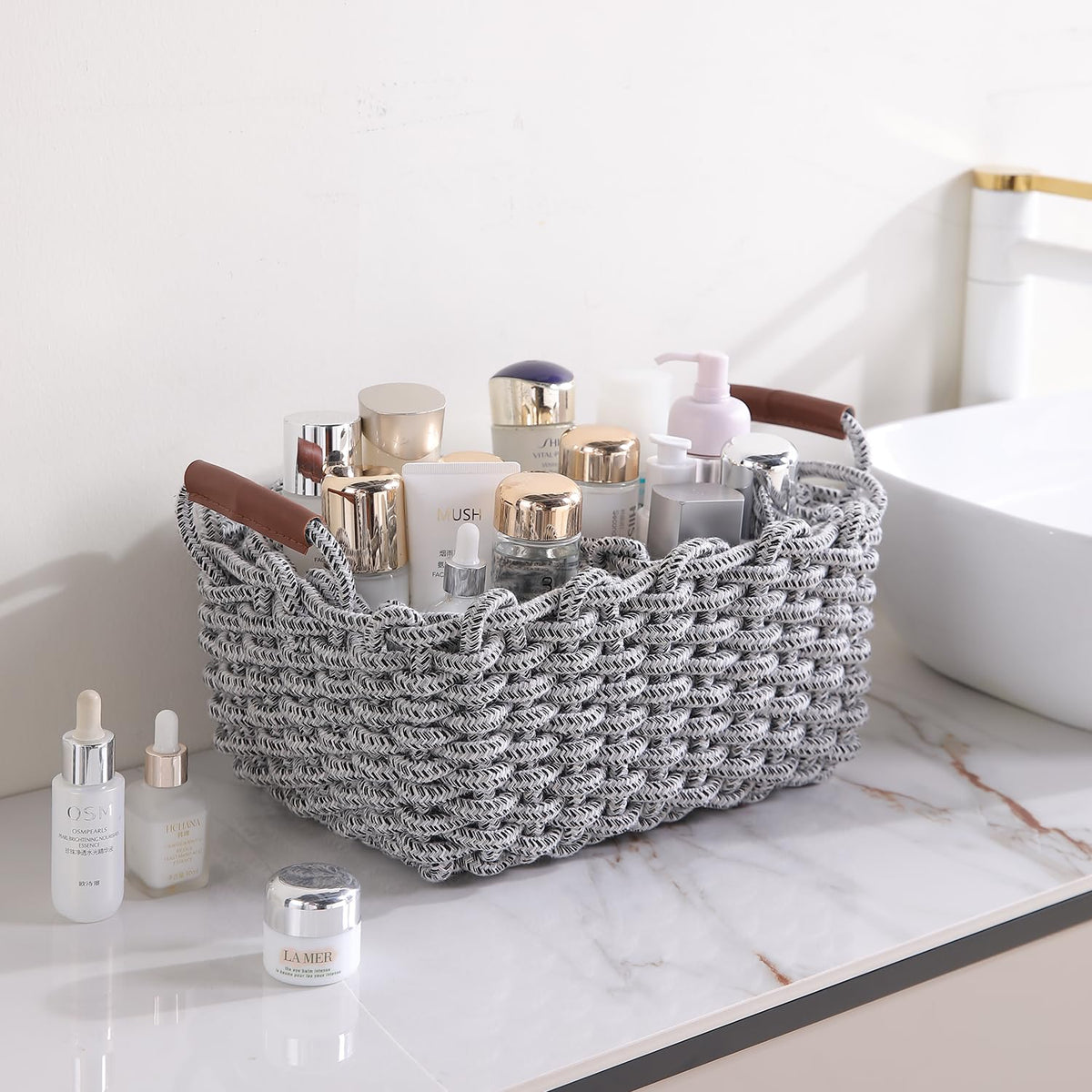 Eco-Friendly Thick Cotton Rope Storage Baskets Set of 3, Grey