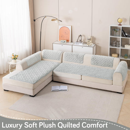 Velvet Maze Premium L Shape Sofa Cover Seat Mat, Light Grey