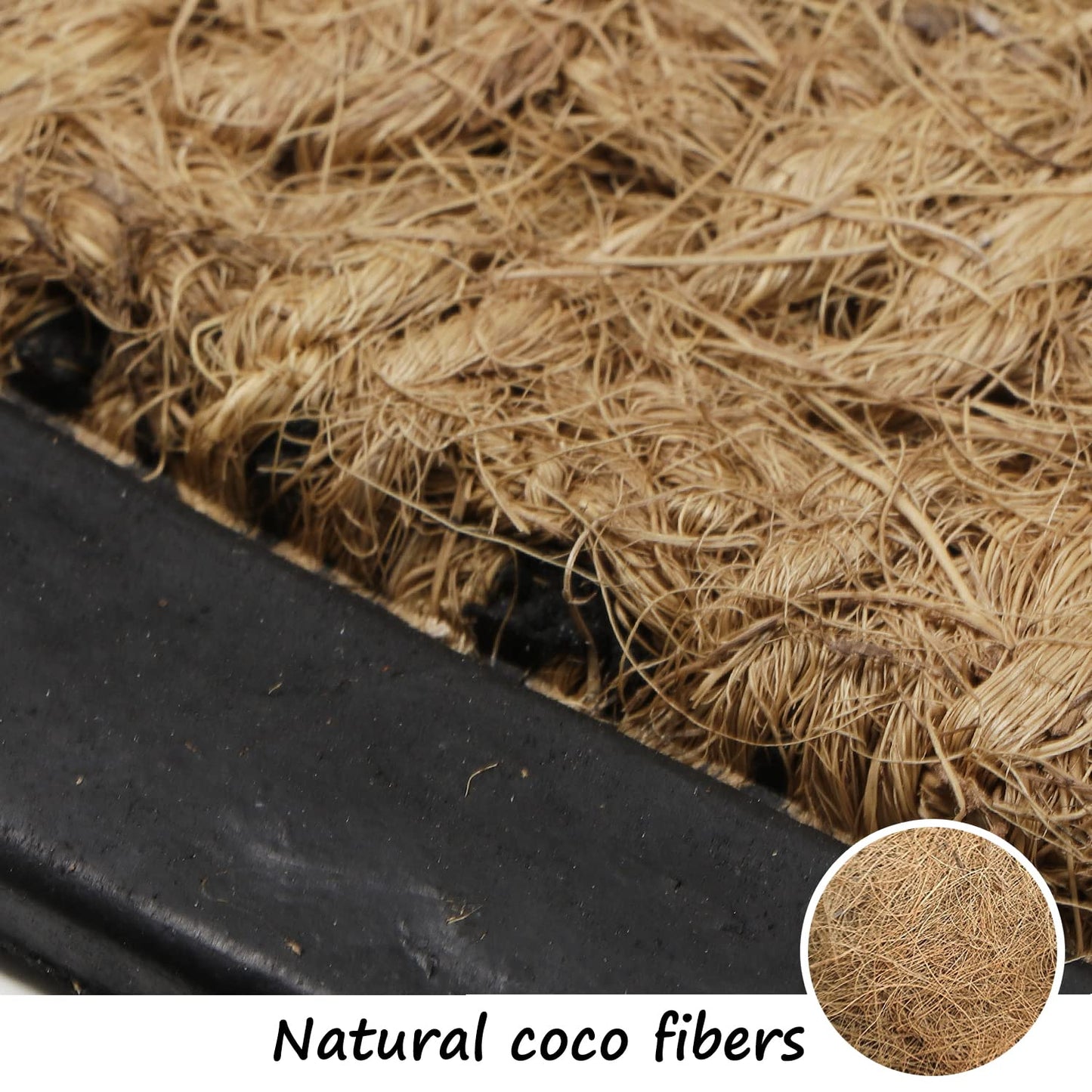 Natural Rubber Coir Oval Doormat with Designer Border, Anti-Slip Rubber Backing, 45x75 cm