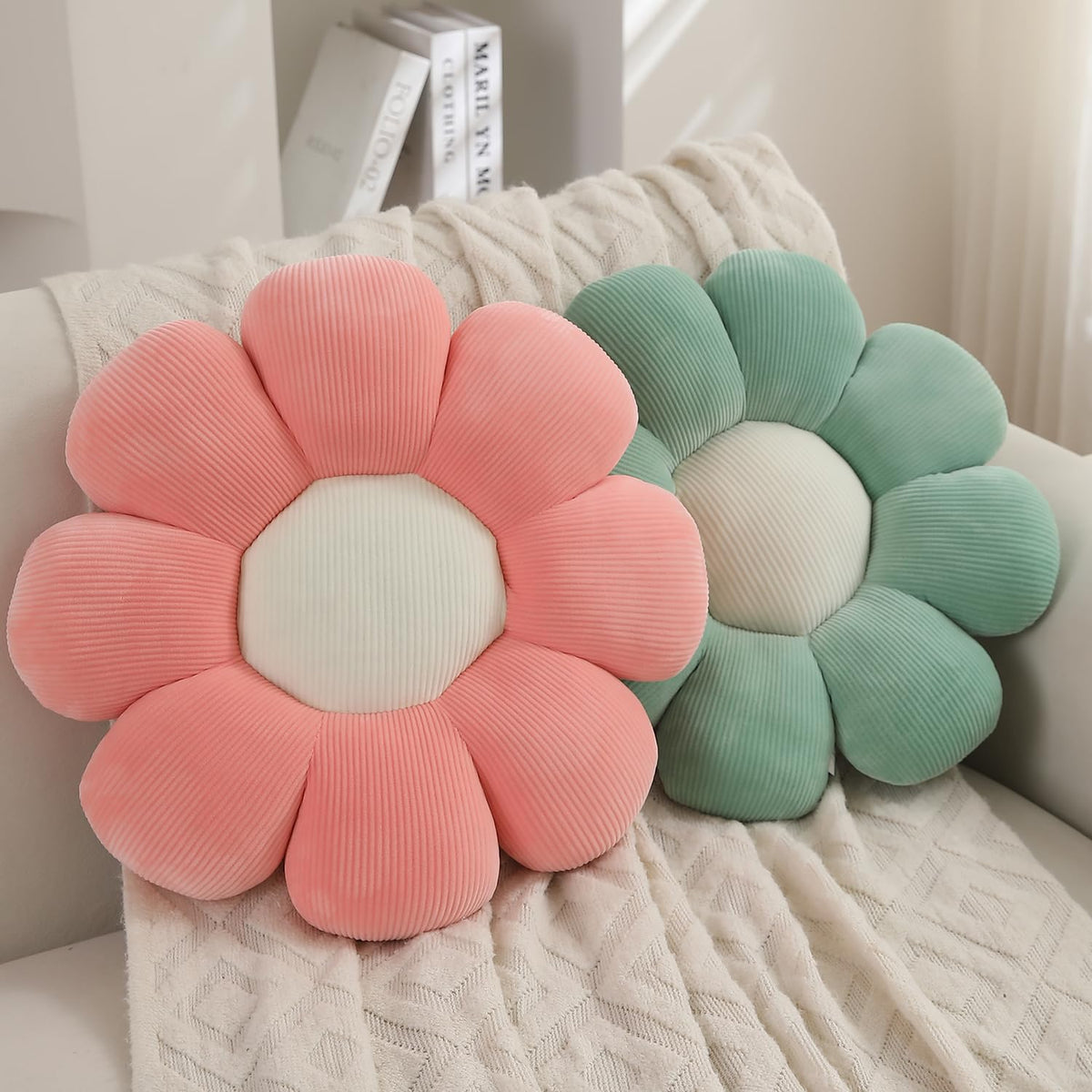 Luxury Flower Plush Decorative Pillow – Ultra-Soft Seating Cushion (42 cm, Fern Green)