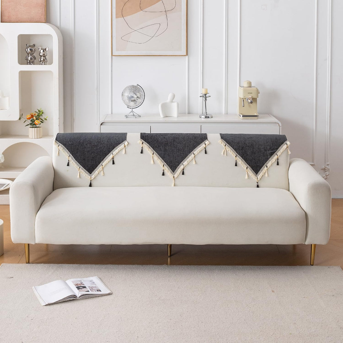 Serenity Tassel Chenille Sofa Cover with Tassel – Midnight Graphite