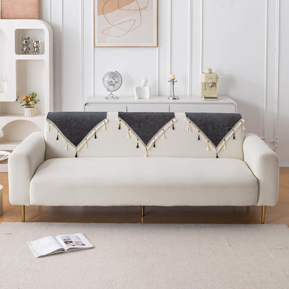 Serenity Tassel Chenille Sofa Cover with Tassel – Midnight Graphite