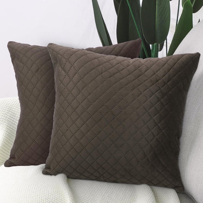 Quilted Velvet Sofa Cushion Cover Pack of 2, Taupe Brown