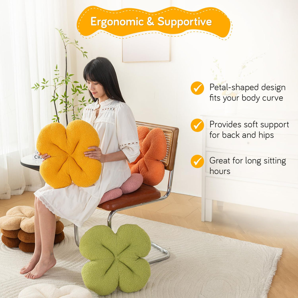 HOKIPO Floral Throw Pillow for Bed, Sofa & Couch | Soft Plush Flower Cushion Decorative Accent Pillow for Living Room, Bedroom & Nursery| 46 cm, Mustard Yellow (AR-6728-MYLW)