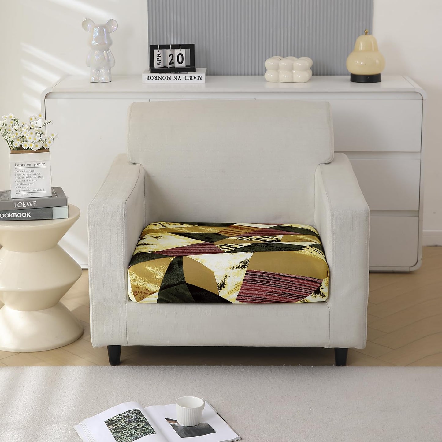 140 GSM Stretchable Printed Elastic Sofa Cushion Seat Cover for 1 /2 /3 Seaters / Pieces for Sofa, Wine Abstract Geometry