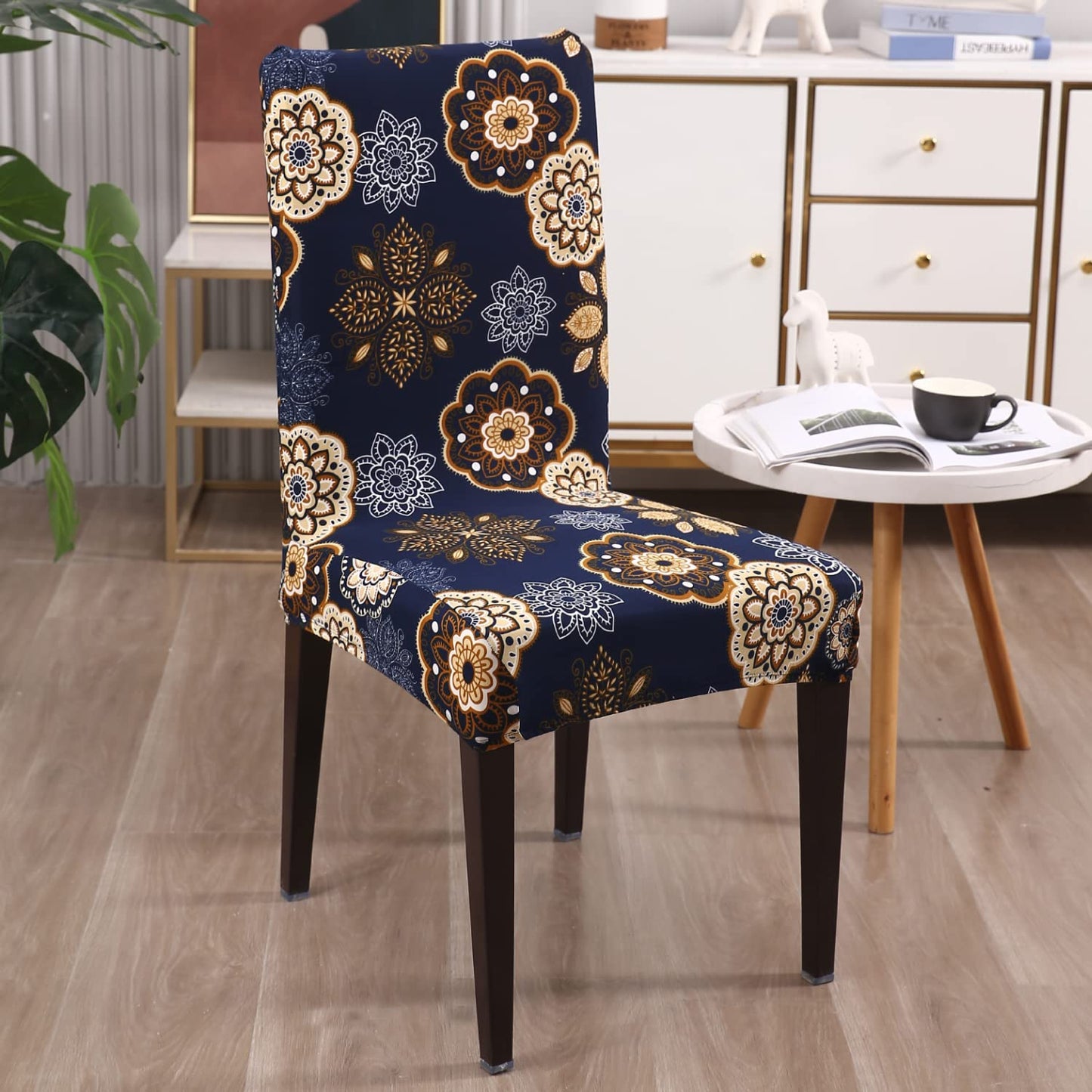 Elastic Stretchable Dining Chair Cover, Navy Blue Mandala