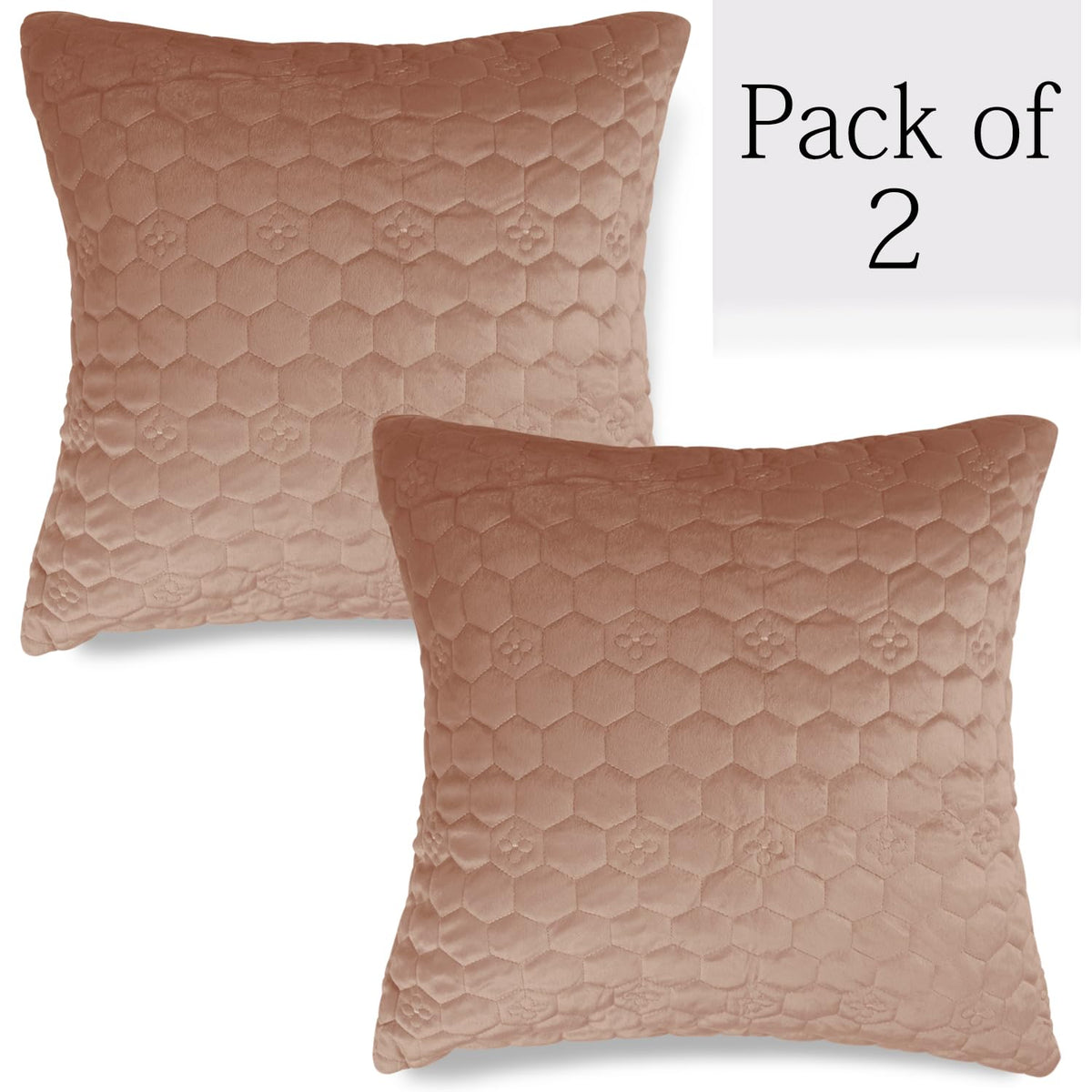 Buy Light Brown Colour Premium Zippered Hexagonal Texture Velvet pillow covers in set of 2