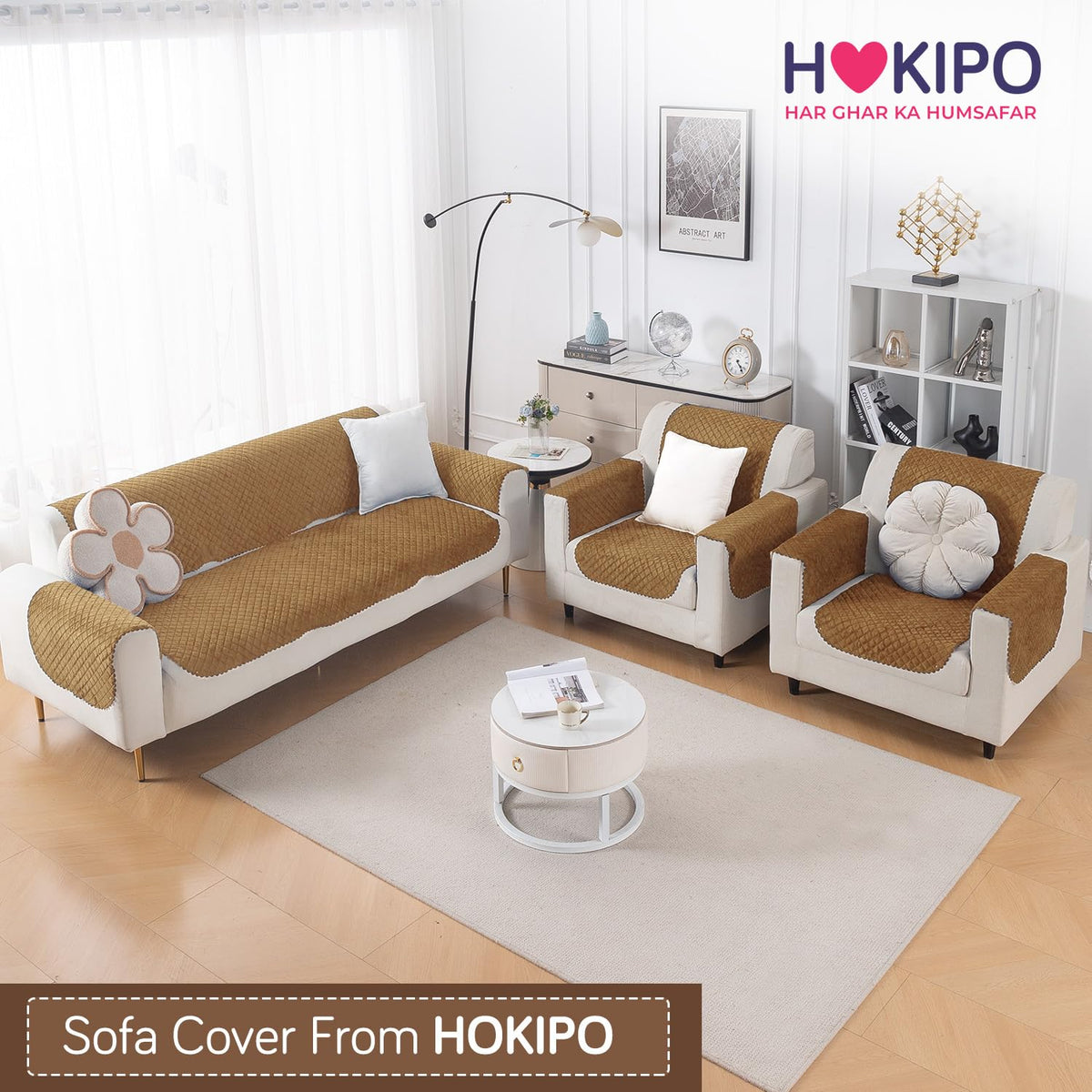 Quilt Classic 5-Seater Sofa Cover (3+1+1), Golden