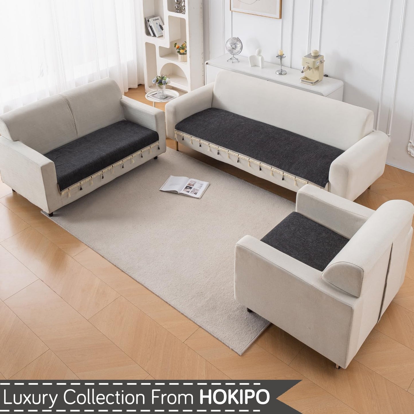Serenity Tassel Chenille Sofa Cover with Tassel – Midnight Graphite
