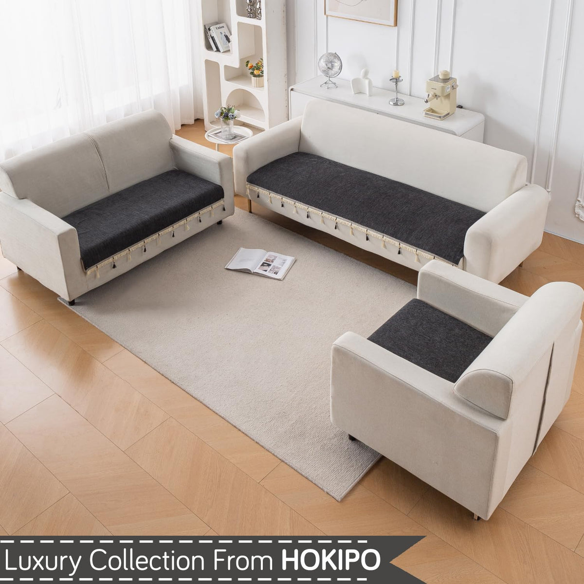 Serenity Tassel Chenille Sofa Cover with Tassel – Midnight Graphite