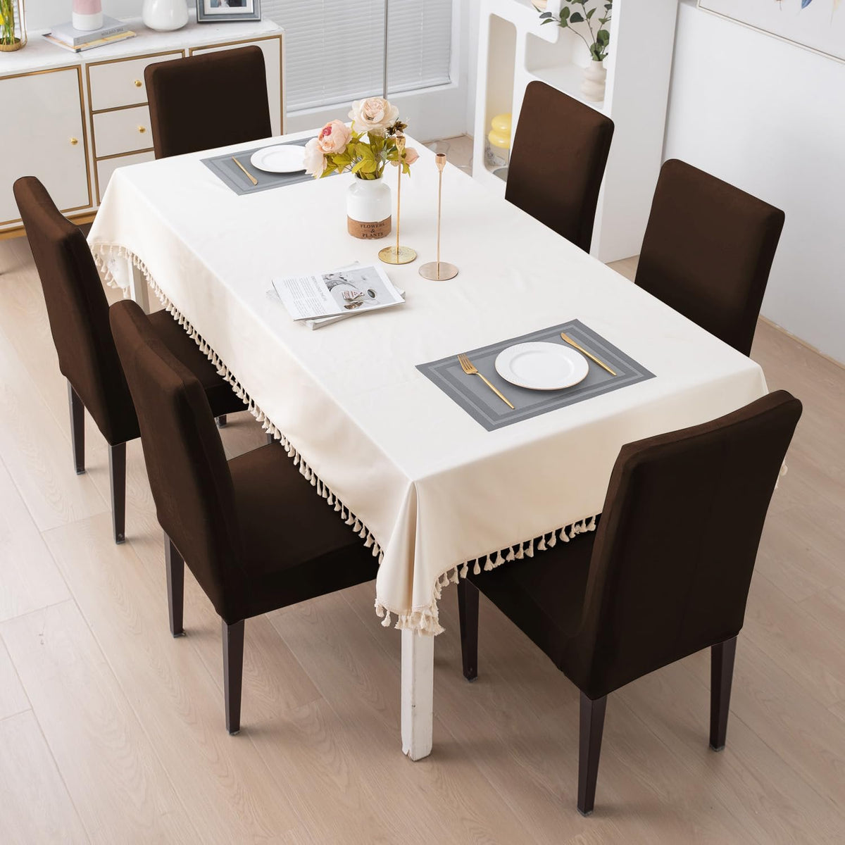 Elastic Stretchable Premium Velvet Dining Chair Cover, Brown