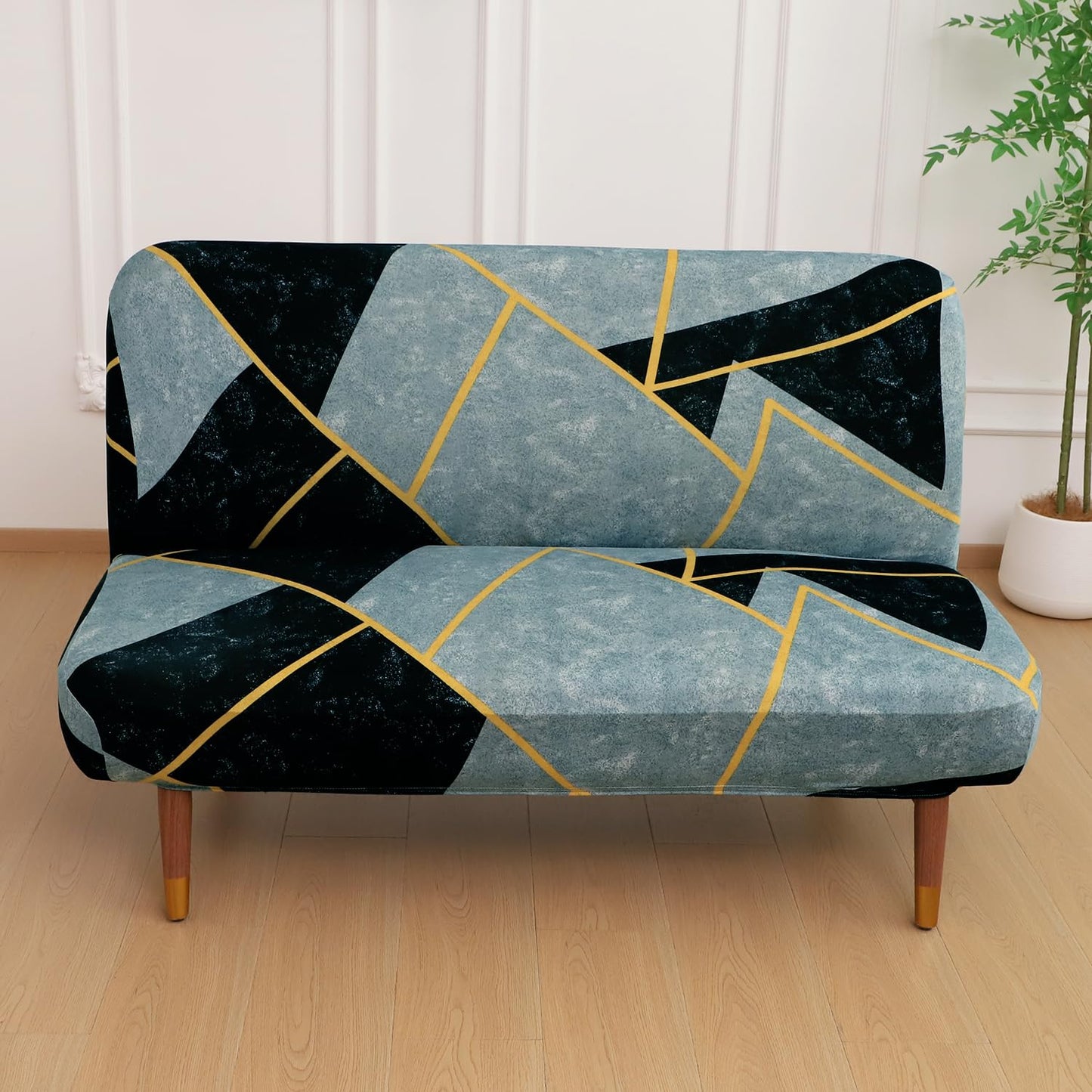 Elira Series Stretchable Elastic Armless Sofa Cover – 140 GSM, Futon Slipcover, Easy Fit, Multicolor Abstract Geometry