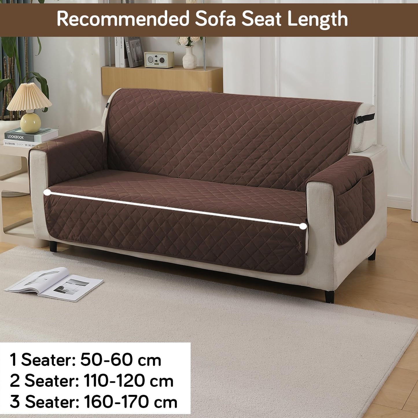 Quilted Waterproof Sofa Cover Mat with Pockets on Armrest Cover - Brown