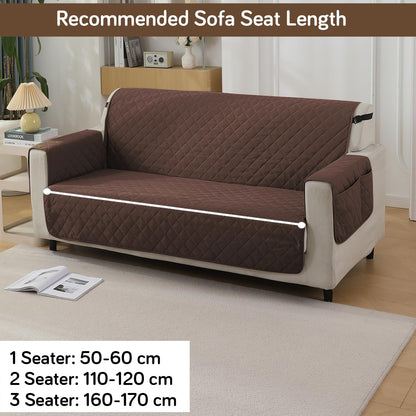Quilted Waterproof Sofa Cover Mat with Pockets on Armrest Cover - Brown