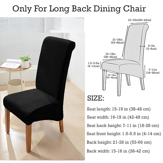Elastic Stretchable Premium Velvet Long Back Dining Chair Cover, Black
