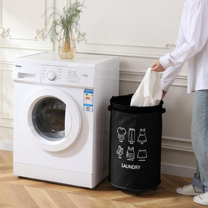 Laundry Basket Foldable Hamper With Wheels, Black