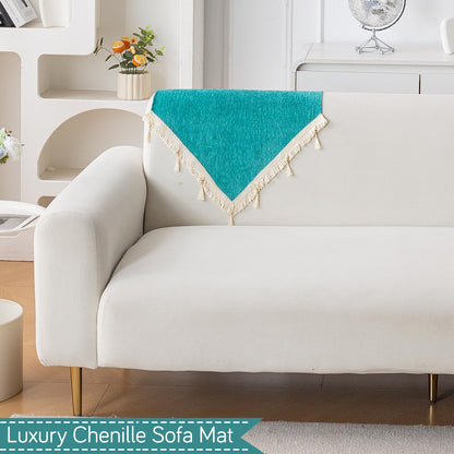 Serenity Tassel Chenille Sofa Cover with Tassel – Ocean Teal