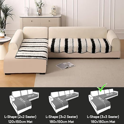 Luxury Wavy Mat with Anti Slip Backing  L Shape Sofa Cover Seat Mat - Black