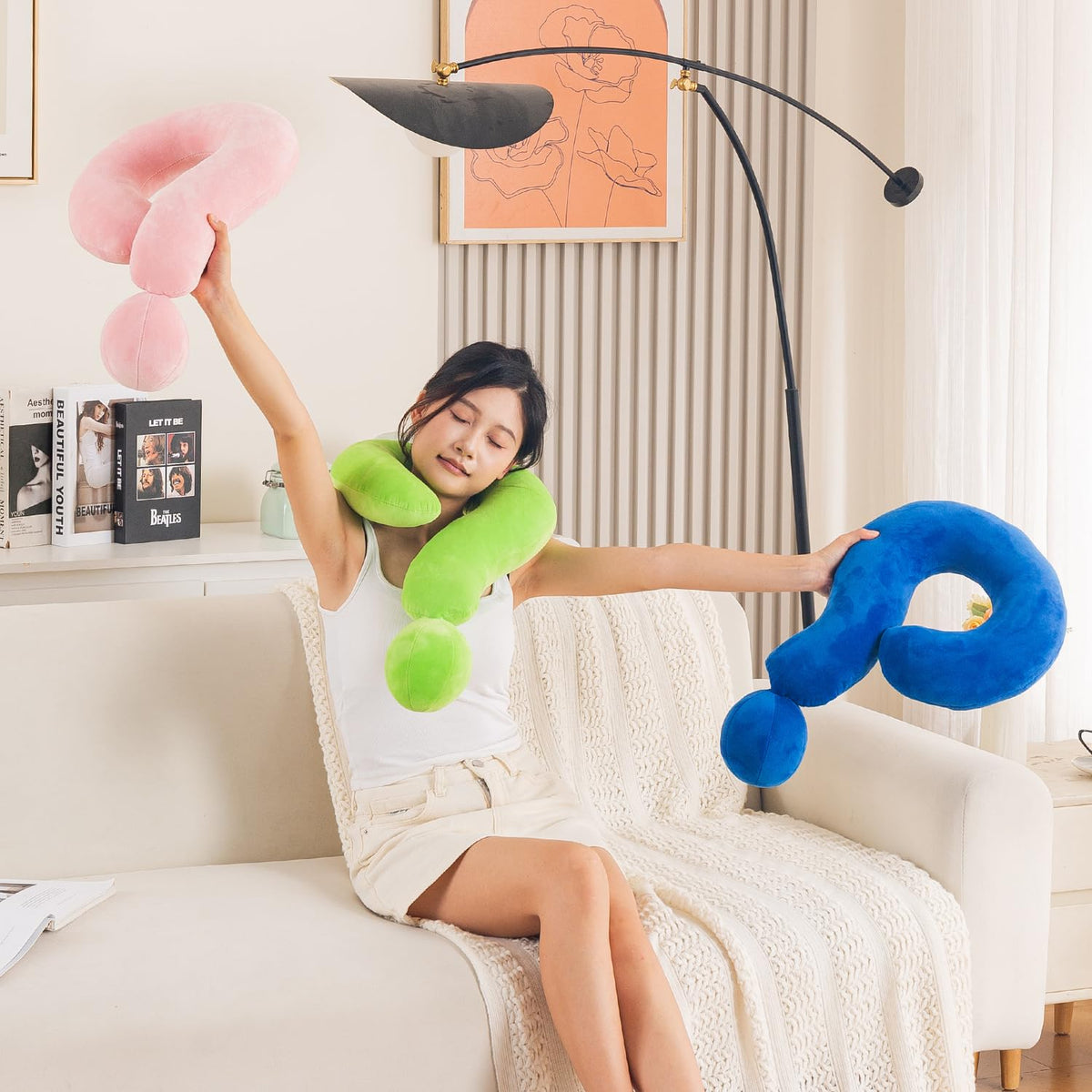 HOKIPO Small Question Mark Neck Pillow for Travel & Home, Black