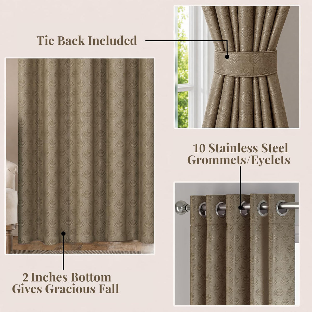 HOKIPO Palmea True Blackout Curtains, 7 Feet Long - Taupe - image 5