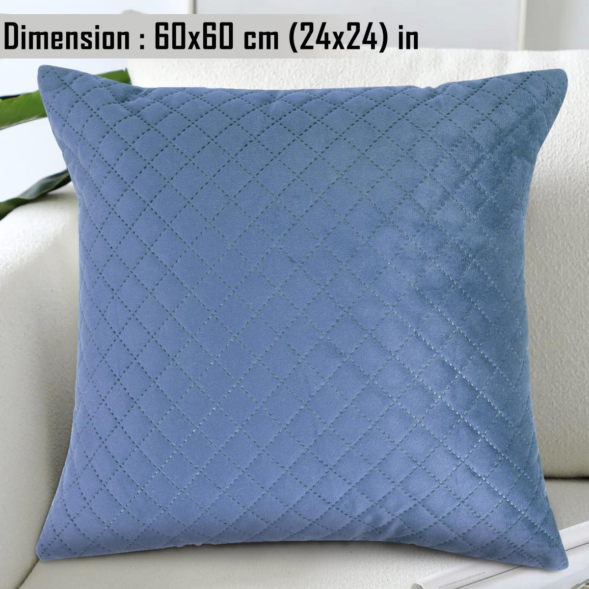 Buy Stylish Placid Blue Colour Cute Zippered Square Quilted Velvet Cushion Covers
