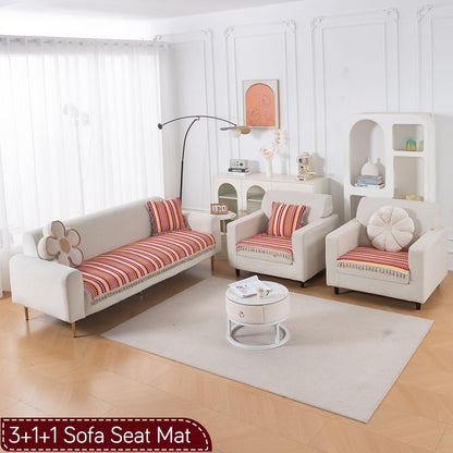 Artisan Boho 5-Seater Sofa Seat Mat with Tassels (3+1+1), Ruby Red