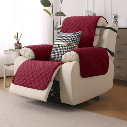 UrbanQuilt Recliner Sofa Slipcover Mat with Dual Belt for 1/2/3 Seater - Maroon