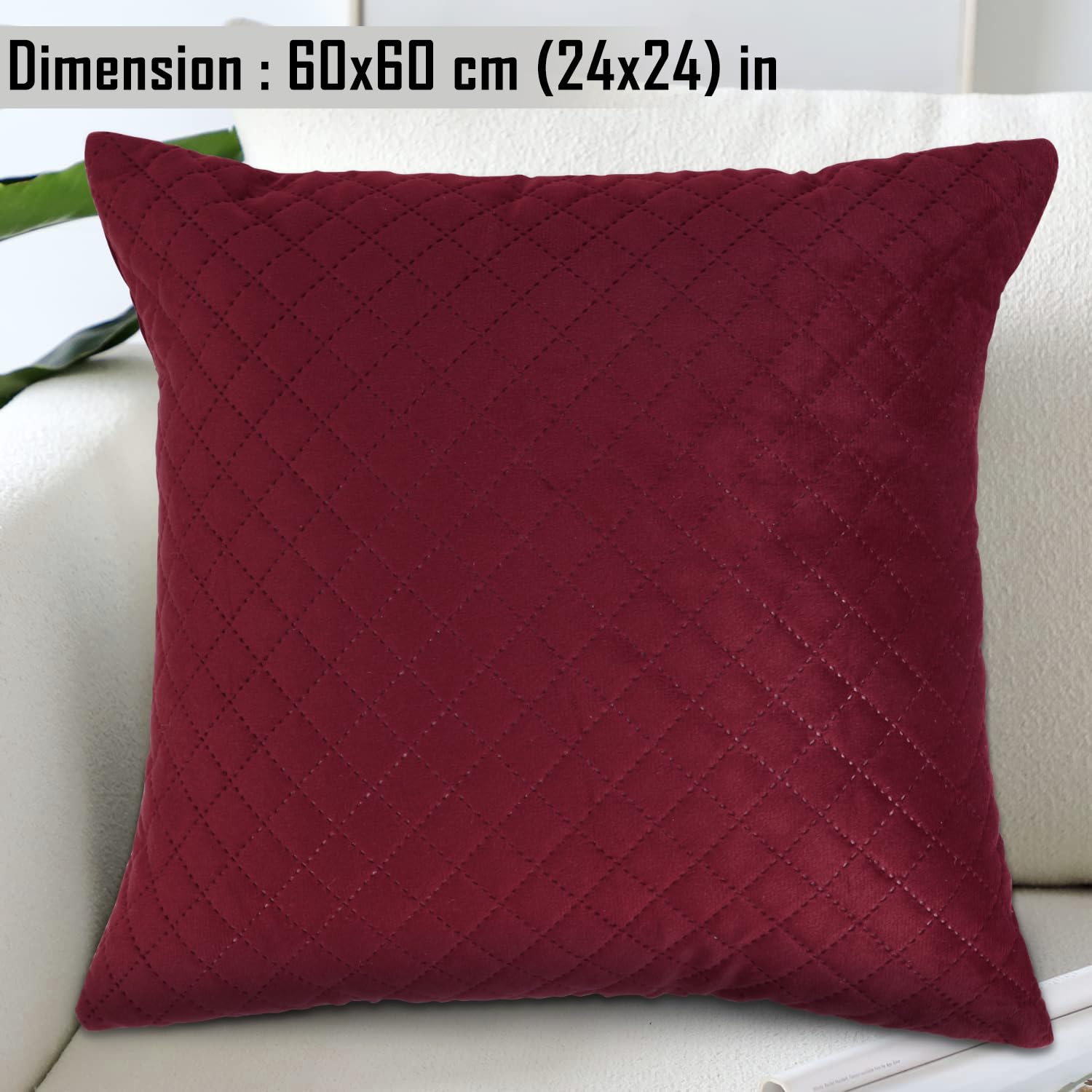 Buy Stylish Sangria Red colour Zippered Square Quilted Velvet Pillow Covers