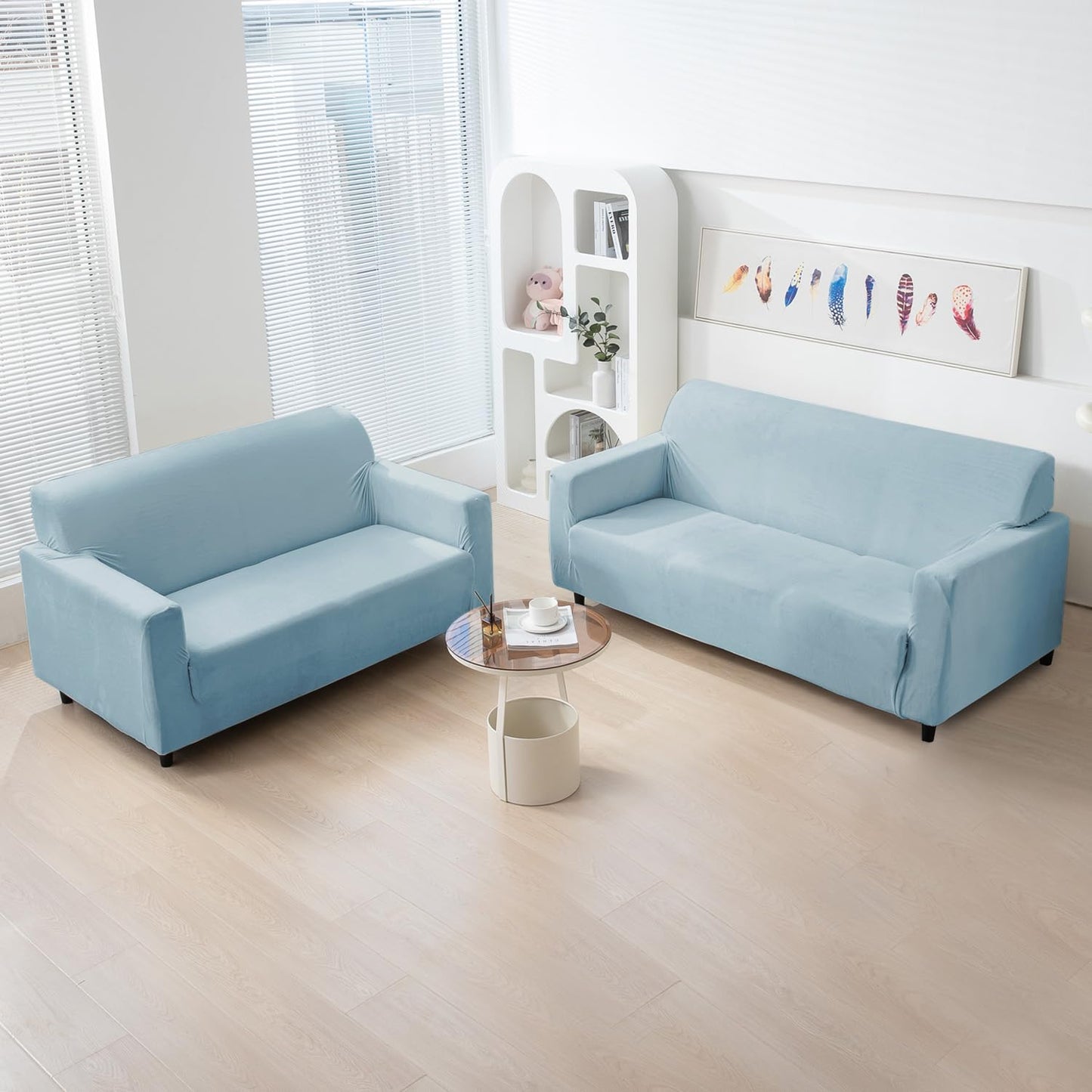Elastic Stretchable Premium Velvet Sofa Cover, Sky Blue