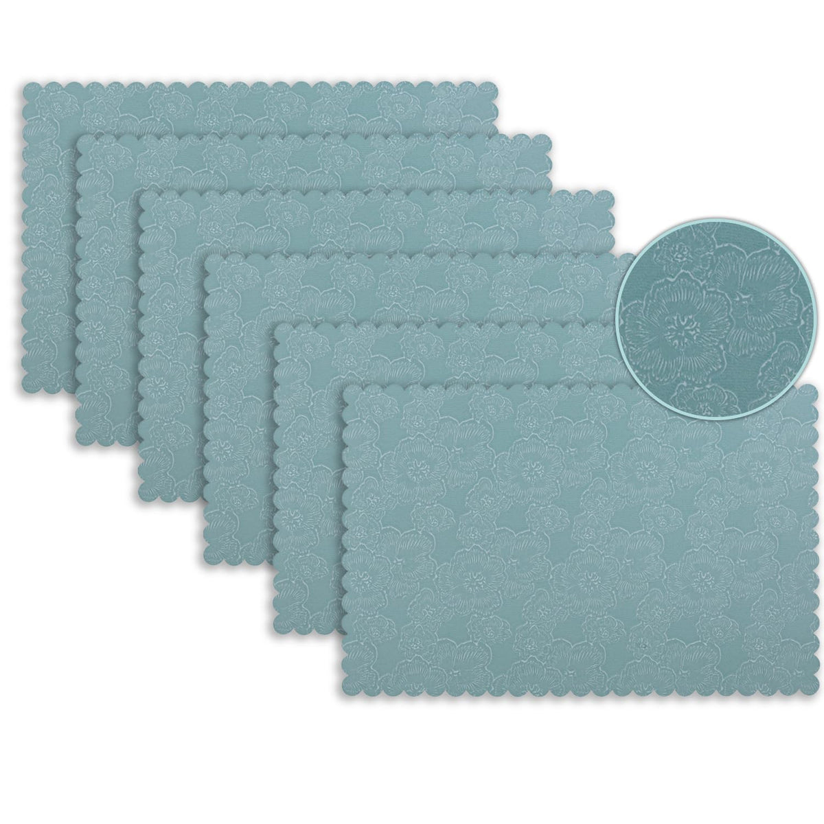 Florista Blush Royal Luxe Faux Leather Mats for Dining Table - Spirit Blue